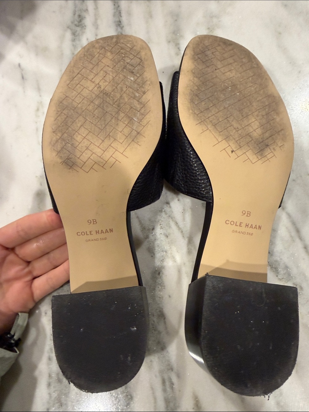 Cole Haan Black Leather Slide Sandals with Block Heel - Picture 3 of 3